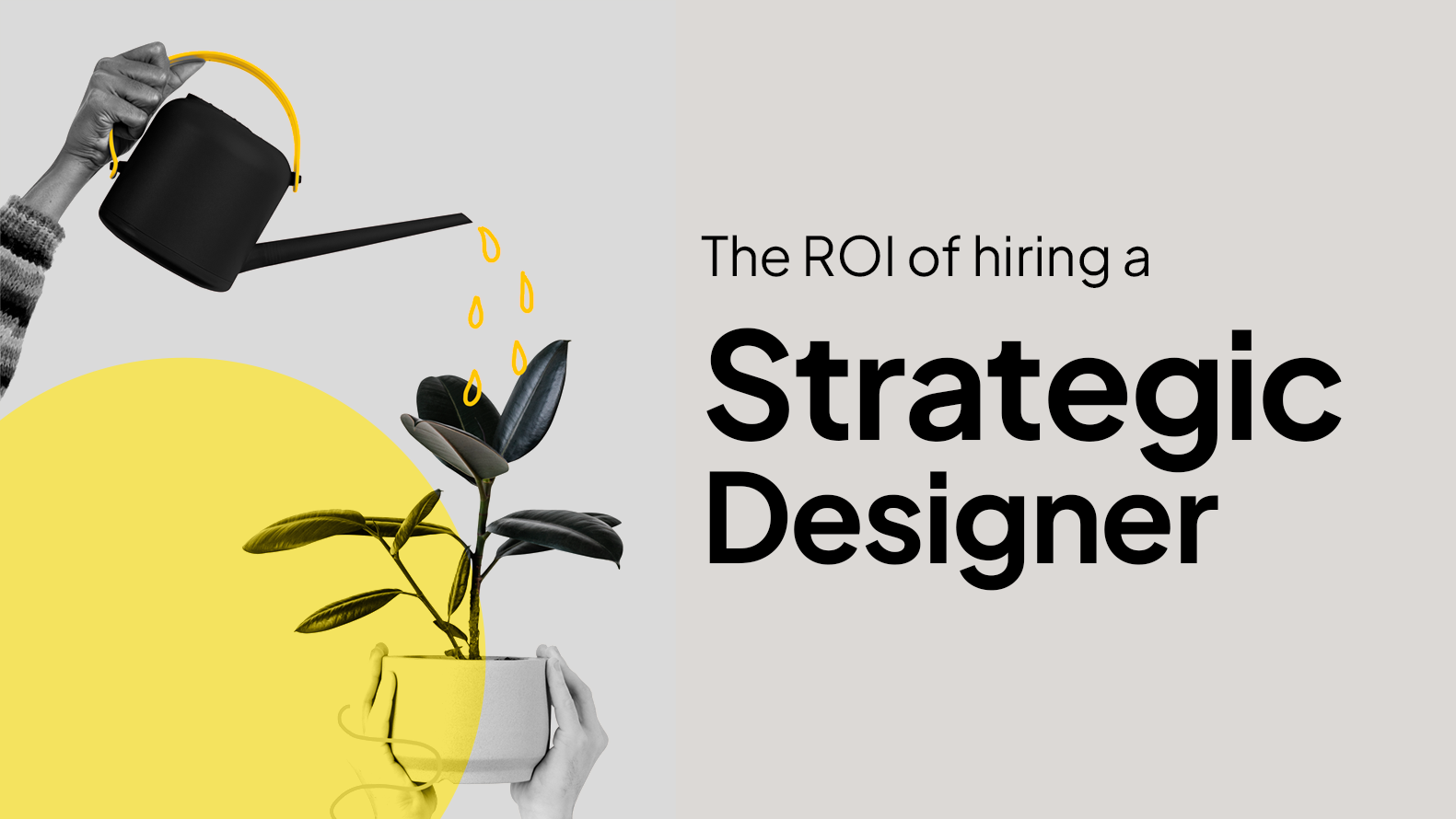 An illustration of a plant being cared for, representing strategic design as an investment in growth.