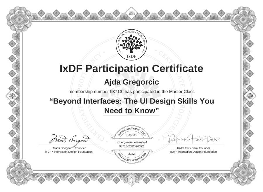 Potrdilo Ajde Gregorčič za izobraževanje »Beyond Interfaces: The UI Design Skills You Need to Know«.