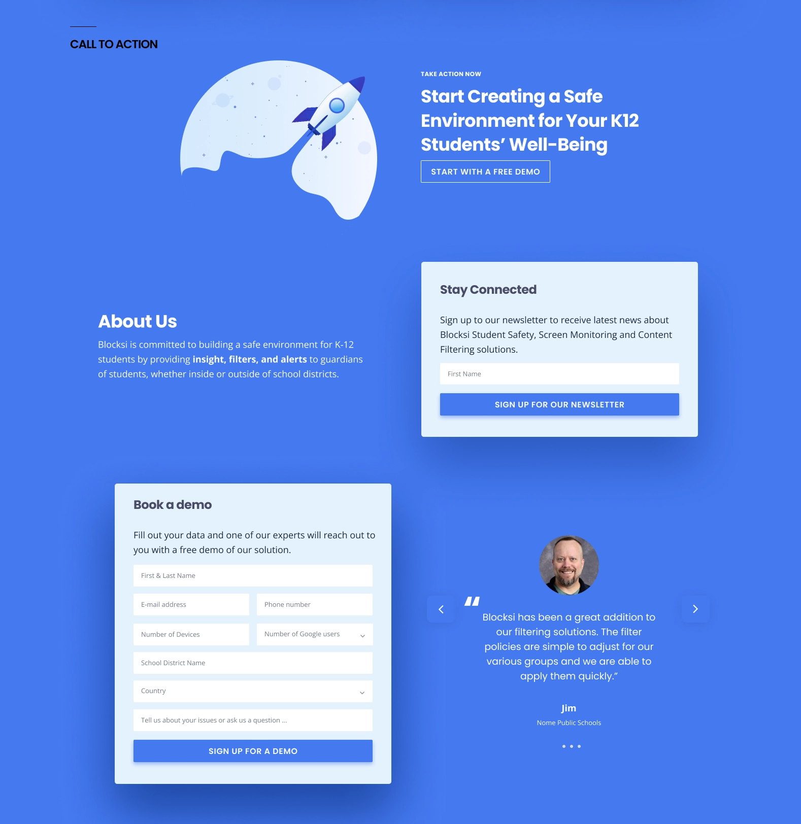 Blocksi website call-to-action component examples.