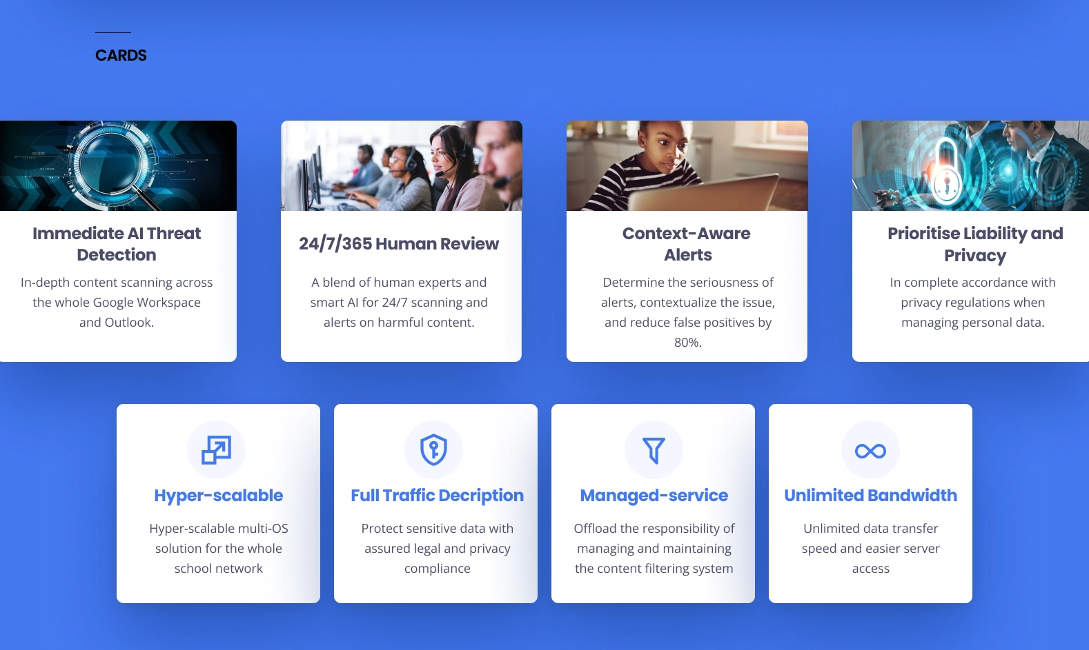 Blocksi website card component designs.