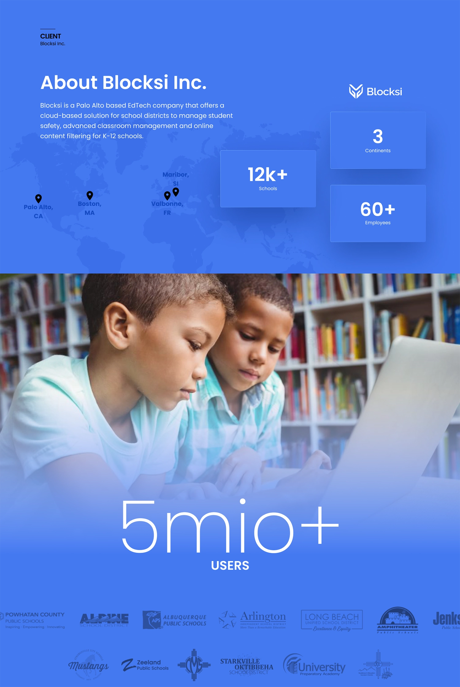 Blocksi website redesign showing the visual system across a long-form page.